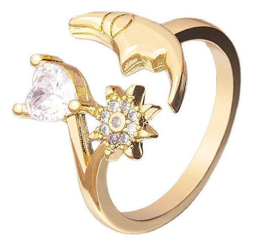 Anillo Moon Face Baño De Oro 18k