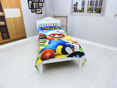 Manta Cobertor Mario Bros Solteiro Ultra Soft Inverno Macia Cor Azul
