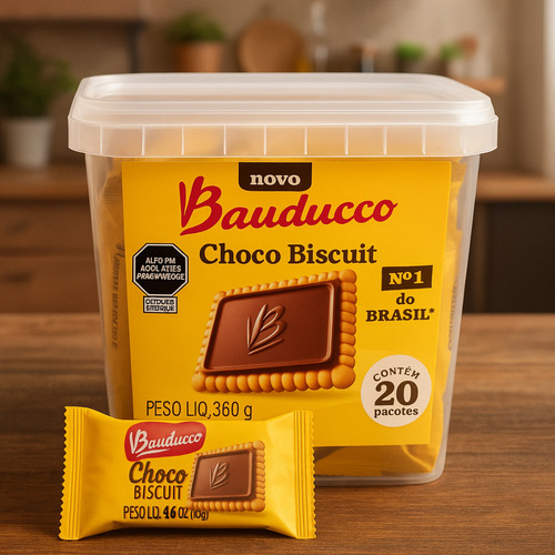 Biscoito Chocolate Ao Leite Choco Biscuit Bauducco Bolacha 360g 20 Unidades Recheado Pote Choco Biscuit To-go