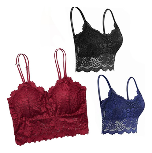 Brasier Tipo Sin Aro Encaje Para Mujer /top Con Encaje Sexy