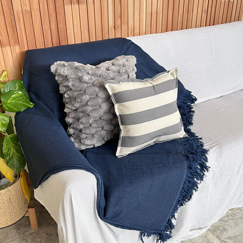 Manta Cubre Sillon Pie De Cama Rustica 400 Hilos 190x230 Cm Azul Manta