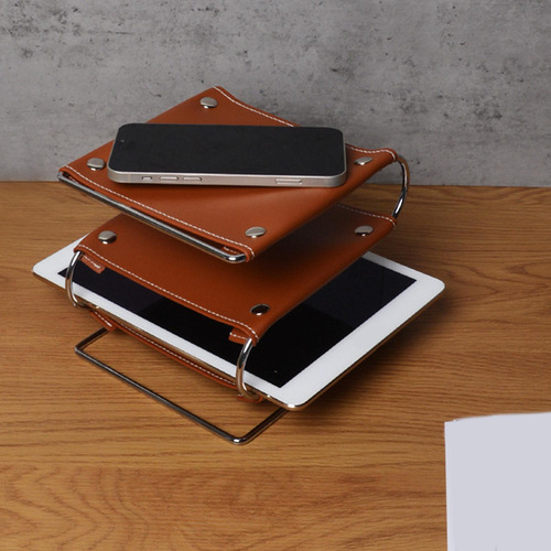 Rack De Armazenamento De Mesa De Couro De 3 Camadas Suporte