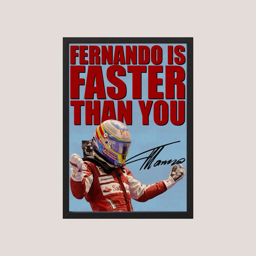 Cuadro F1 Fernando Alonso 08 - Tamaño A3 30x40 Cm Celeste Negro