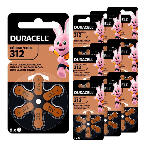 60 Pilhas Baterias Da 312 Pr41 Aparelho Auditivo - Duracell