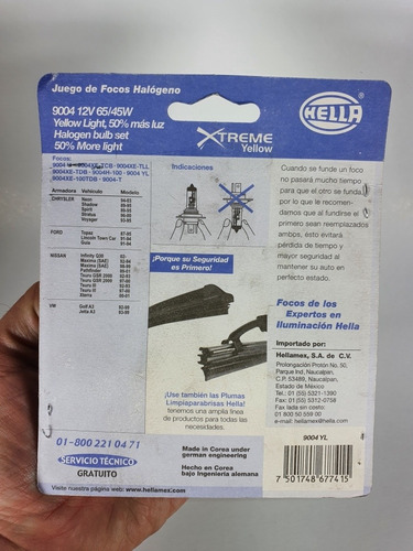 Imagen 4 de 4 de Focos Halogeno Hella Extreme Yellow 9004 Yl Par Euro Vag Mk3