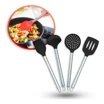 Comprar Jogo 4 Colheres De Silicone Cabo Inox Utensílios Cozinha