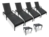Comprar Kit 4 Espreguiçadeiras Para Piscina Catar + 2 Mesas Cor Preto