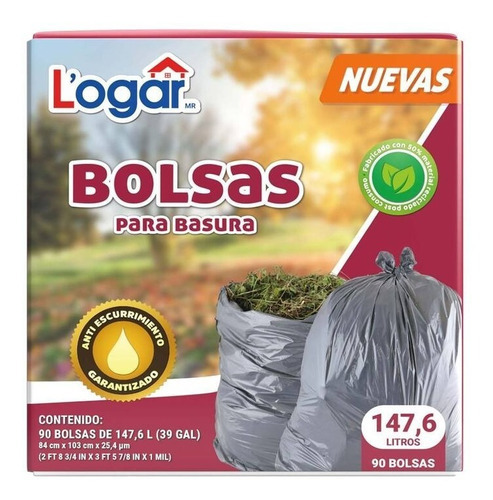 Bolsas Para Basura Extra Grandes 90 Piezas De 147.6 Litros Color Negro