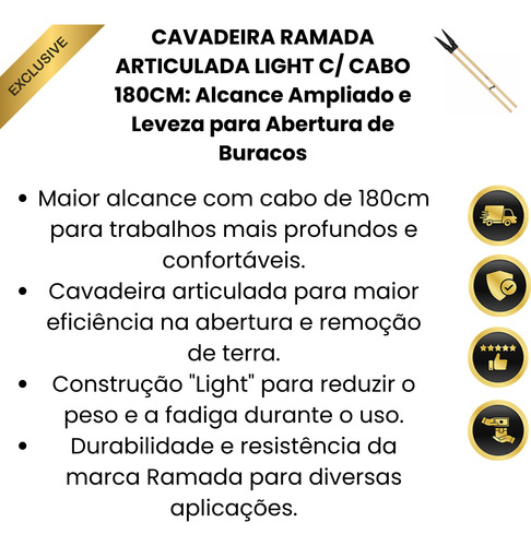 Cavadeira Articulada Light Com Cabo 180cm Eficiência-ramada