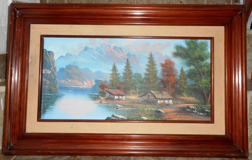 Pintura Cuadro Paisaje De Montaña En Oleo Marco Madera