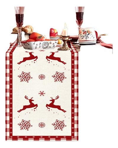 3pcs Manteles De Navidad De Lino Estampado Papá Noel Elk