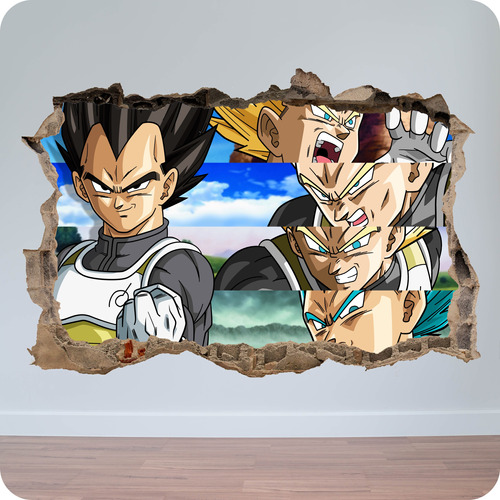 Vinilos Pared Rota 3d Mural Dragon Ball Vegeta 60x90