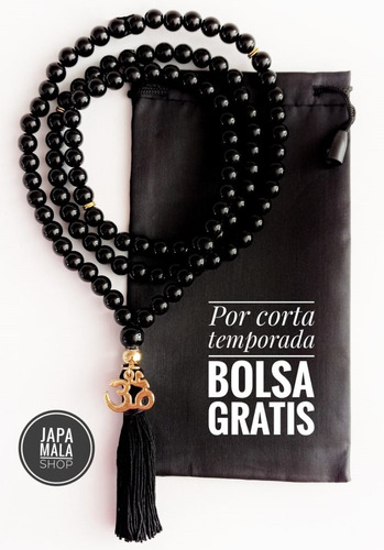 Imagen 2 de 5 de Rosario Budista Tibetano * Agata Negra Y Om Chapa De Oro