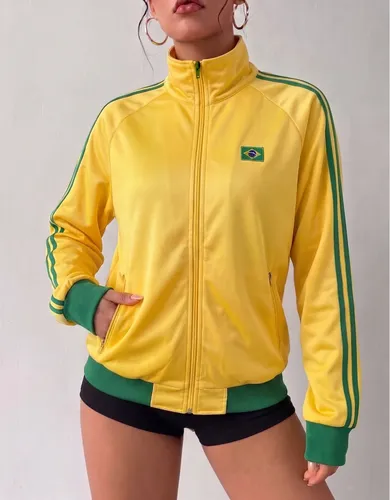 Jaqueta Feminina Brasil Gola Alta Zíper Moda Copa Do Mundo