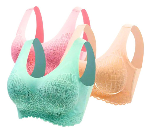 Kit 3 Sutiãs 5d Sem Costura Renda Com Alça Ajustável