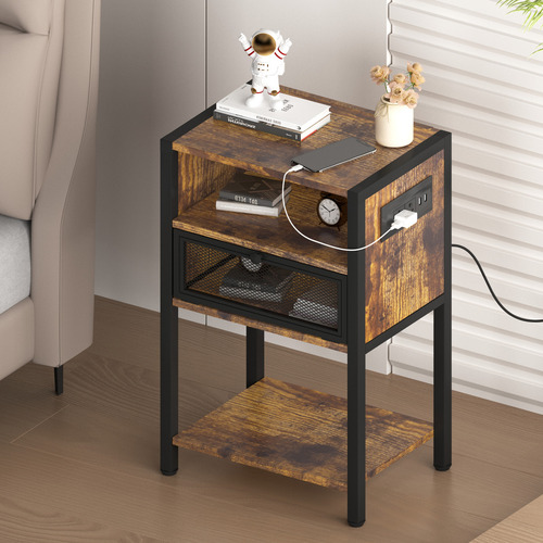 Lazydot Mesilla De Noche Con Tomas, Buros Para Recamara Con Dos Cajones, Mueble De Salón Con Dos Enchufes Y Dos Usb, Mesita De Noche Vintage, Mesa Auxiliar