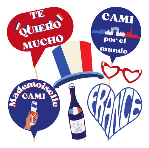 Kit Imprimible Viaje Despedida Francia 40 Props Divertidos