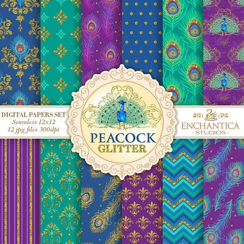 Papeles Digitales #01  ·- Peacock Glitter - Fondos 