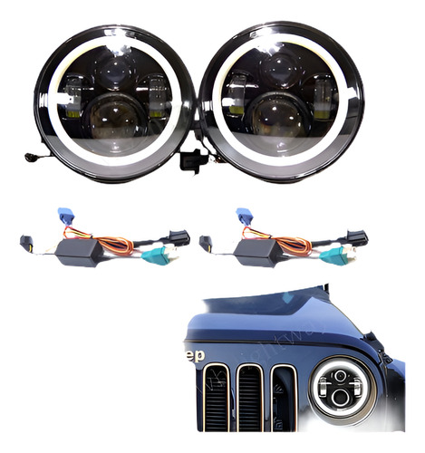 Cree 7  Round Led Halo Angel Eye Faros Para Jeep Wrangler Pa