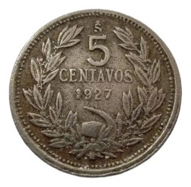 Moneda Chile 5 Centavos 1927 Níquel Año Escaso (x1664