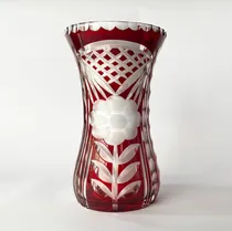Comprar Jarron De Cristal Bohemia Rojo Grave Bicapa Tallado A Mano