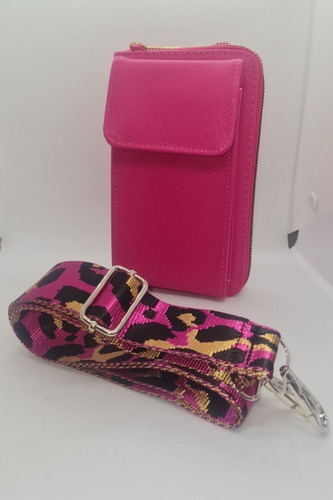 Cartera Porta Celular Bandolera + Strap Animal Print