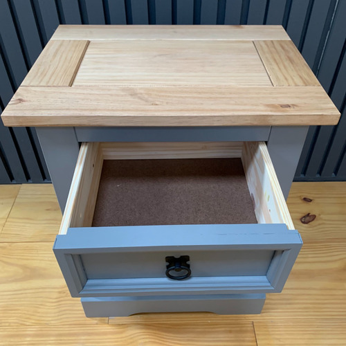 Mesa De Cabeceira Rustico Madeira Maciça Demolição Pinus Cor Cinza