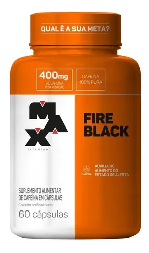 Pote Termogenico Fire Black 60 Caps Max Titanium Sem Sabor