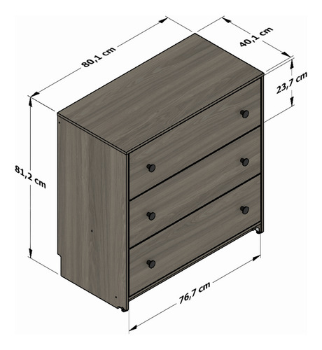 Cómoda - Modena, Mueble Armable Para Ropa De 3 Cajones Roble Touch