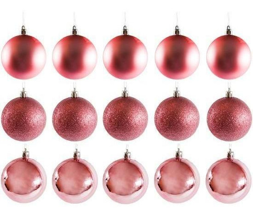 Bola De Natal Mista Fosca Lisa Glitter Rosé Com 30 Peças 4cm