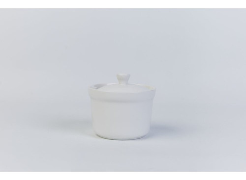 Azucarera Porcelana Circular Con Tapa 6x9cm Para Desayuno Color Blanco Liso