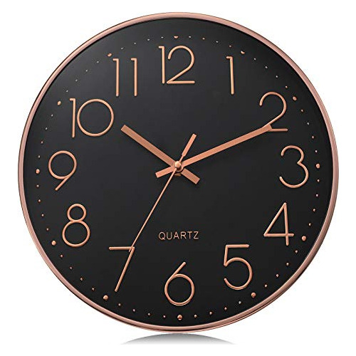 Reloj De Pared Negro Números 3d Color Oro Rosa, Reloj ...