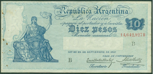 Argentina Billete Caja De Conversión 10 Pesos 1928 C#373d