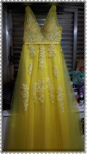 Vestido De Festas Princesa Kerry Yellow Com Tulle Pérolas
