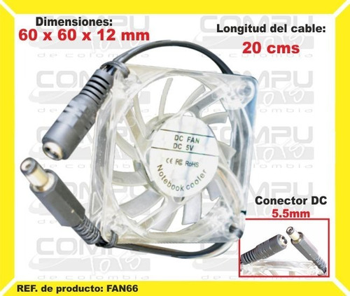 Ventilador Con Plug D.c 5v 6x6 Cms Ref: Fan66 Computoys Sas