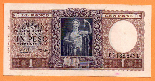 Billete 1 Peso Moneda Nacional, Bottero 1915a, Año 1956 Mb+ 