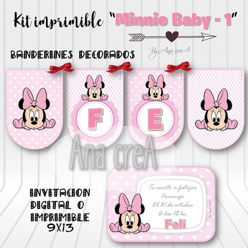 Kit Imprimible Minnie Baby -mod.1 -textos Editables- Rosa