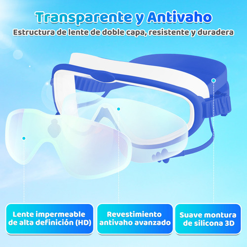 Kit Gafas Goggles Natación Para Niños Anti-vaho Uv Y Diadema Color Azul/blanco