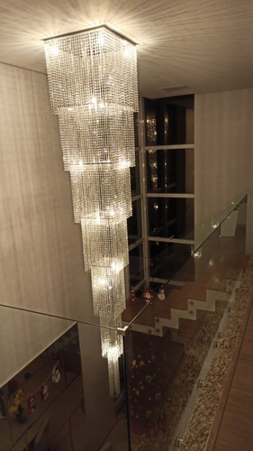 Lustre Plafon Cristal Cascata 60x60 Salas Pé Direito Duplo