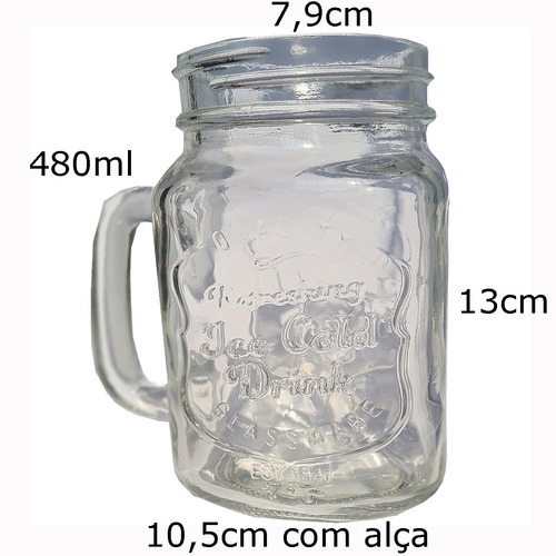 Imagem 2 de 4 de 12 Caneca Mason Jar Vidro Sem Tampas/ Canudo Sweet Amado