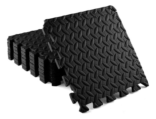 Set 8 Piezas Tapete Piso Neopreno Gym Texturizado Resistente Color Negro
