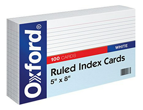 Oxford Ruled Tarjetas De Índice, 5  X 8  , Blanco, 100 - Paq