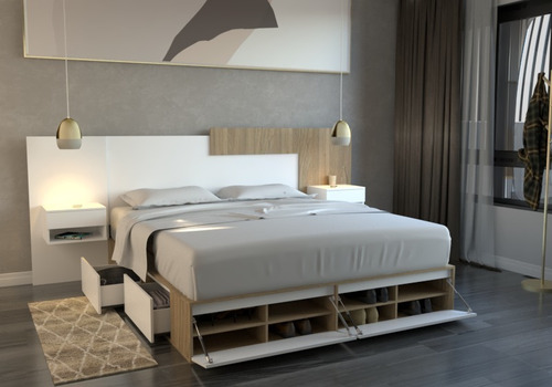 Imagen 9 de 10 de Box De Cama Cajonera + Zapatero Base Somier 1,80/2,00 Blanco