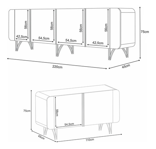 Conjunto Buffets Bambino/virginia Mdp/mdf Pés Em Aço Verde