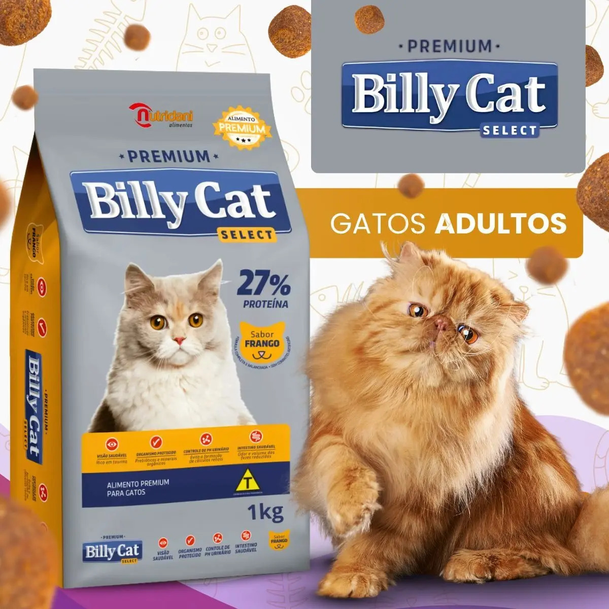4 Ração Billy Cat Select Gatos Adultos Frango - 1kg
