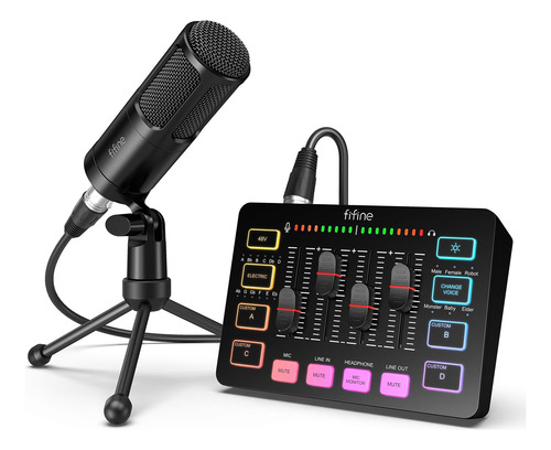 Fifine Equipo Audio Para Podcast Juego Mezclador Rgb Vocal