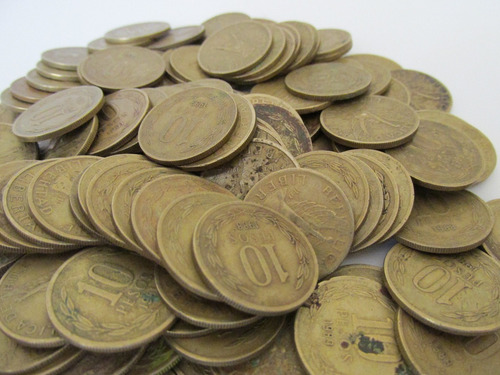 Lote 123 Monedas Chile 10 Pesos De Bronce Decada Años 80 (Usado)