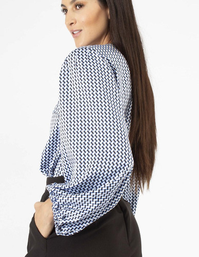 Imagen 4 de 7 de Blusa Cuello V Manga Bomba Retro Setentas Amad Mujer