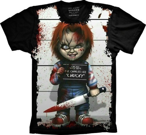 Camiseta Geek Mugshot Plus Size Brinquedo Assassino Chucky