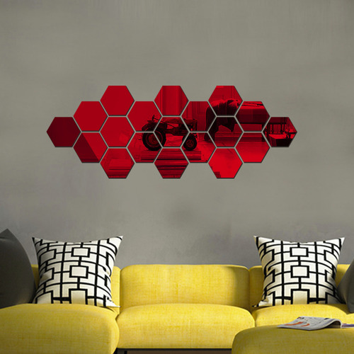 Calcomanía De Pared Extraíble De Vinilo Hexagonal Con Espejo